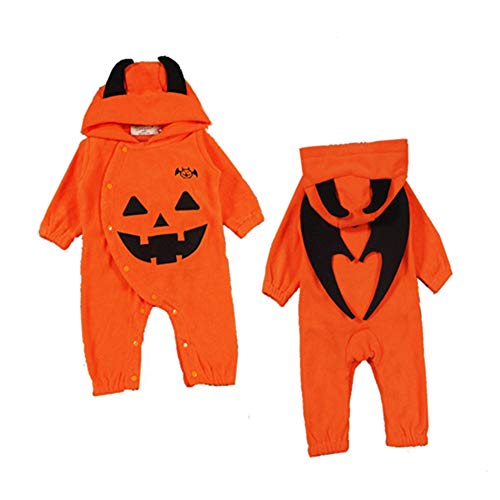 ZXYSHOP Recién Nacido Bebé Mameluco De Halloween Mono Largo Cuello Alto De Manga Larga Niña Niño Body con Estampado De Calabazas Trajes,100