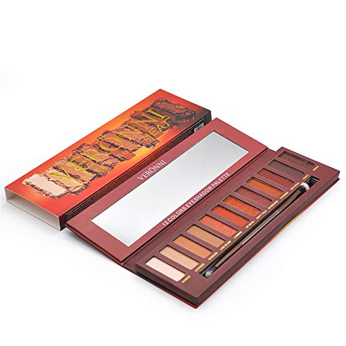 ZYC 12 Colores Paleta de Sombra de Ojos Maquillaje de Sombra de Ojos Ahumado Nude Marrón Cálido Rojo Cosmético Maquillaje de Ojos Fundación Herramientas