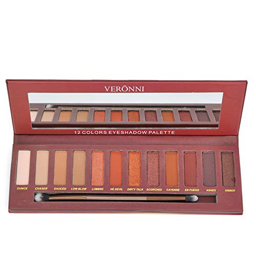 ZYC 12 Colores Paleta de Sombra de Ojos Maquillaje de Sombra de Ojos Ahumado Nude Marrón Cálido Rojo Cosmético Maquillaje de Ojos Fundación Herramientas