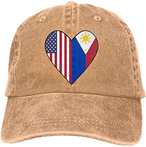 ZYC-WF Gorra de béisbol para hombres y mujeres, la bandera de la bandera de Filipinas Medio Medio Amor de los EEUU el corazón de los hombres del algodón de los pantalones vaqueros ajustables del somb