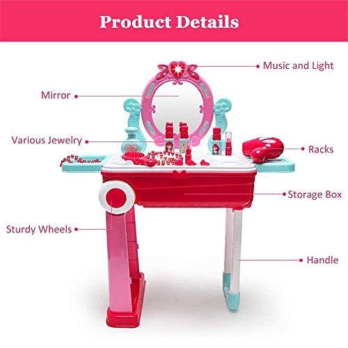 ZZAZXB Centro de Belleza Set, 3 en 1 Mesita Tocador Plegable en Maleta Convertible Maletín de Juegos con Accesorios, Luces, Sonidos, Perfecto para Regalo de Cumpleaños para Niñas