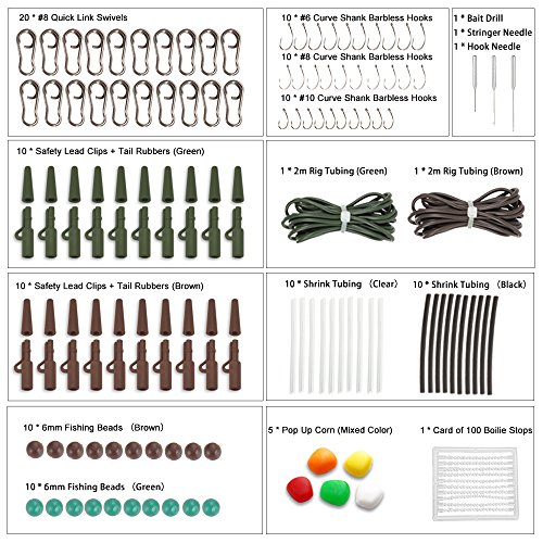 - Lixada - Set de accesorios para la pesca de carpas formado por 142 artículos. Set de pesca compuesto por clips de plomo, ganchos, emerillones, cebos y agujas