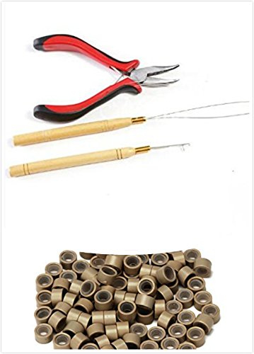 1 botella/200pcs Micro enlaces/Beads + 1pcs tirar aguja + 1pc 3 agujeros extensiones de cabello Alicates Tool Kit