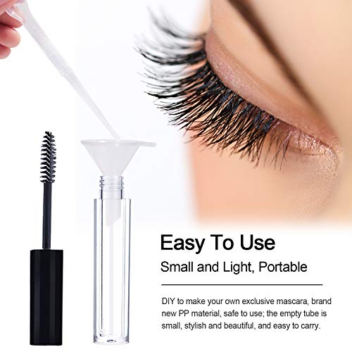 10 pcs Tubo de rímel de plástico vacío con varita de pestañas, Botella de envase de crema de pestañas conjuntos con 10 insertos de goma y 4 embudos Para el crecimiento de pestañas （dorado）