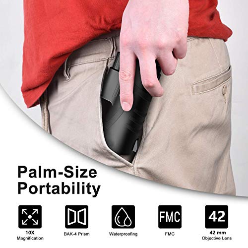 10 x 42 HD Clear Dual Focus Telescopio Monocular, compacto BAK4 multicapa Zoom óptico lente Alcance con baja visión nocturna ideal para la caza Camping senderismo, eventos deportivos por dreampower