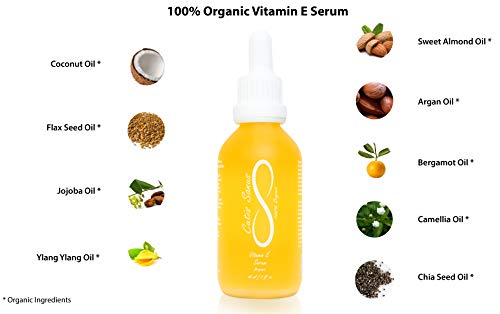 100% Aceite de Cara de Suero de Vitamina E Orgánico-2 oz-Natural Cabello, Uñas, Suero facial para el Cuidado de la Piel, Para Reducir Cicatrices y Estrías, Daños por el sol, Arrugas y Líneas Finas