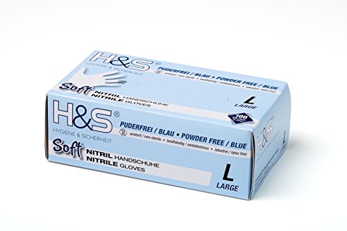 100 Guantes de Nitrilo de ISC H&S, sin polvo, en Small, Medium, Large, y X-Large. Desechables, sin látex, sin polvo, son ideales para manipular alimentos. (L, azul)