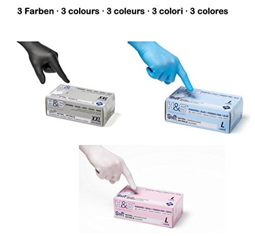 100 Guantes de Nitrilo de ISC H&S, sin polvo, en Small, Medium, Large, y X-Large. Desechables, sin látex, sin polvo, son ideales para manipular alimentos. (L, negro)