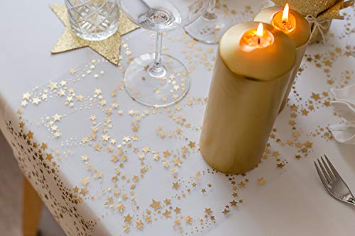100% Mosel Camino de mesa estrellas oro metálico, organza, 28 cm x 5 m | mesa banda | mesa decoración Navidad + Advent Tiempo | Deko Fiestas de Navidad.