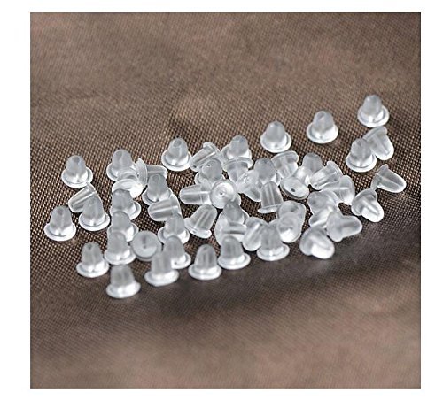 100 pares (200pcs) Gel Goma pendientes parte posterior Fasten garras Backs – quirúrgico oreja tuercas pendiente backings studs tapón de seguridad de la espalda (transparente)