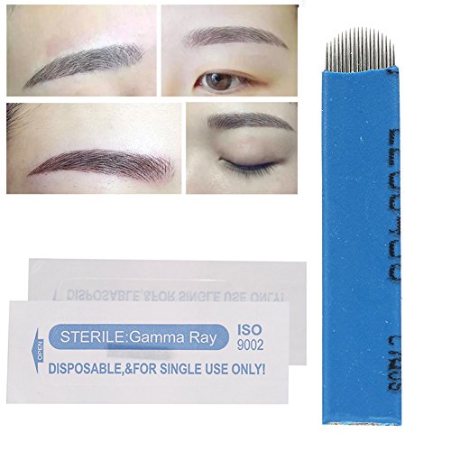 100 unids/set 18u pin cuchilla para tatuaje de cejas manual microblading maquillaje permanente aguja estéril