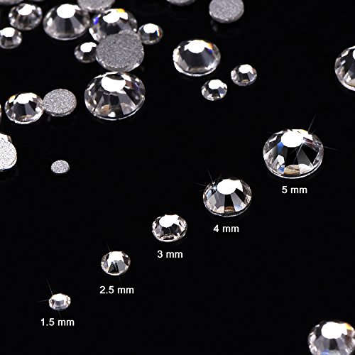 1000 Piezas Diamantes de Cristal de Espalda Plano Transparente Gemas de Cristal Redondas 1.5 mm - 5 mm, 5 Tamaños