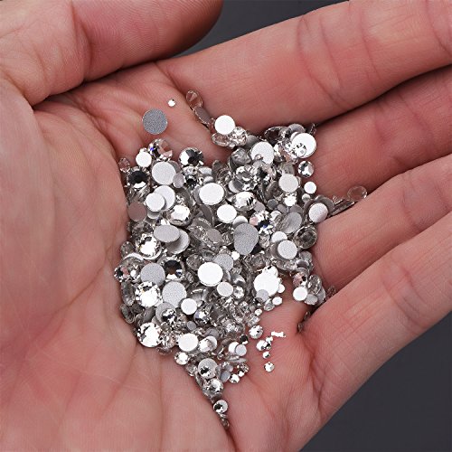1000 Piezas Diamantes de Cristal de Espalda Plano Transparente Gemas de Cristal Redondas 1.5 mm - 5 mm, 5 Tamaños
