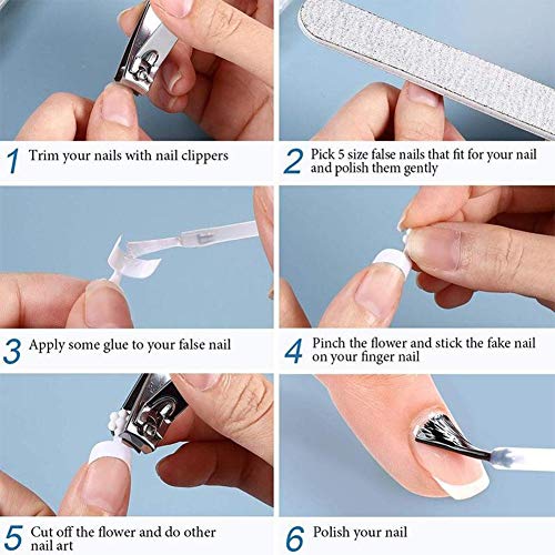 1000 Piezas Puntas de uñas blancas francesas,Uñas de manicura en forma de media luna,Uñas blancas de flor de ciruelo, 10 tamaños de puntas de uñas falsas acrílicas estilo corto francés con 1 tijera