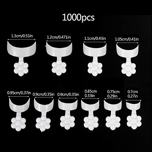 1000 Piezas Puntas de uñas blancas francesas,Uñas de manicura en forma de media luna,Uñas blancas de flor de ciruelo, 10 tamaños de puntas de uñas falsas acrílicas estilo corto francés con 1 tijera