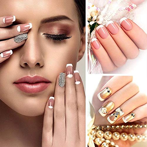 1000 Piezas Puntas de uñas blancas francesas,Uñas de manicura en forma de media luna,Uñas blancas de flor de ciruelo, 10 tamaños de puntas de uñas falsas acrílicas estilo corto francés con 1 tijera