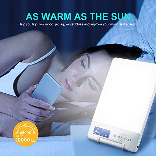 10000 Lux SAD Light Therapy Lamp for Winter Blues, Full UV-Free LED Spectrum, 2 Adjustable Colors and Brightness Control, Portable Daylight Simulation Box for Seasonal Affective Disorder (SAD)
