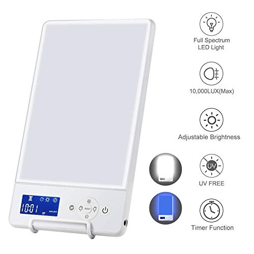 10000 Lux SAD Light Therapy Lamp for Winter Blues, Full UV-Free LED Spectrum, 2 Adjustable Colors and Brightness Control, Portable Daylight Simulation Box for Seasonal Affective Disorder (SAD)