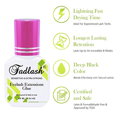 10ml pegamento de extensión de pestañas, 1-1.5 s de Secado Rápido Pegamento Extensión Pestañas, extra Fuerte Ojos Sensibles Retención Adhesivo Flexible Semipermanente 5-6 Semanas