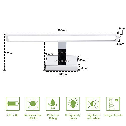 10W Lámpara Luz Espejo Baño LED 800lm, 400x125x95mm Aluminio LED Blanco Frío 6000K Impermeable IP44 AC220-240V