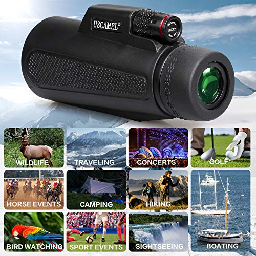 10x42 Monocular Compacto, telescopio a Prueba de Agua de Alta Potencia con Adaptador de fotografía para la observación de Aves, Senderismo, Acampada, Turismo, Viajes, Concierto
