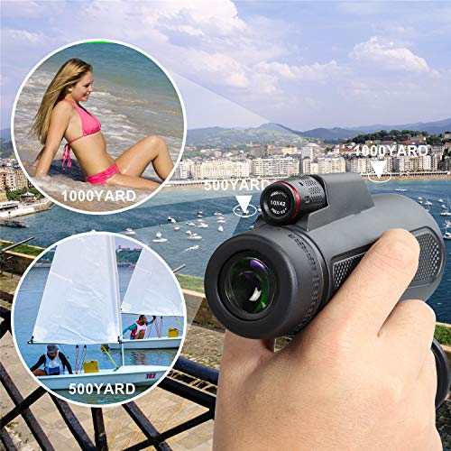 10x42 Monocular Compacto, telescopio a Prueba de Agua de Alta Potencia con Adaptador de fotografía para la observación de Aves, Senderismo, Acampada, Turismo, Viajes, Concierto