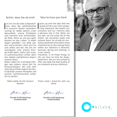 1100ml Plata coloidal PureSilverH2O / 2 x Botellas (cada 500ml/50ppm) Plata coloidal + Spray (100ml/50ppm) - 99,99% de plata pura - la mejor calidad - Made in Germany