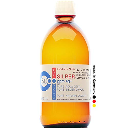 1100ml Plata coloidal PureSilverH2O / 2 x Botellas (cada 500ml/50ppm) Plata coloidal + Spray (100ml/50ppm) - 99,99% de plata pura - la mejor calidad - Made in Germany
