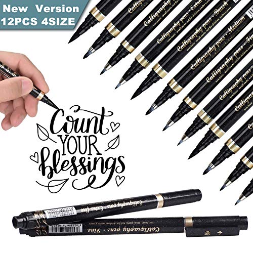 12 bolígrafos de caligrafía, bolígrafos de fibra negra WeyTy, bolígrafos de caligrafía, diario de letras para principiantes, bolígrafo de firma, bolígrafo de caligrafía (4 tipos)