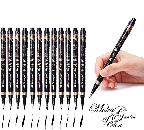 12 bolígrafos de caligrafía, bolígrafos de fibra negra WeyTy, bolígrafos de caligrafía, diario de letras para principiantes, bolígrafo de firma, bolígrafo de caligrafía (4 tipos)