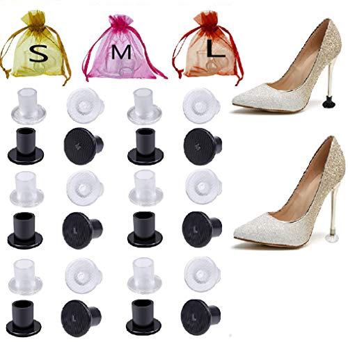 12 Pairs Tapones de Tacón Protectores Tacones, Mnioky Fundas de reparación de Tacones para Mujeres,Heel Protectors para Bodas, Carreras Protección contra Césped, Grava, (S, M, L)