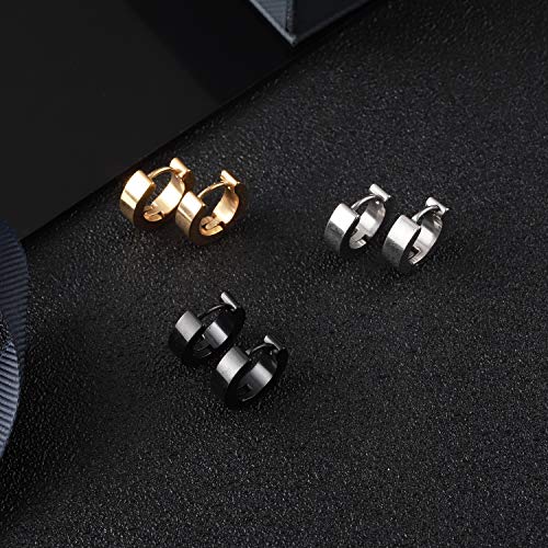 12 Pares Aretes Pendientes Piercing de Acero Inoxidable para Hombres Mujers Unisex Pendientes Oro Plata Negro Cruz Colgante Redondo Earrings