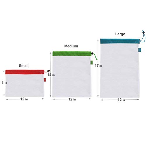 12 pcs Bolsa Reutilizable Compra para Almacenamiento Fruta Verduras Juguetes Lavable y Transpirable (Rouge Vert Bleu)
