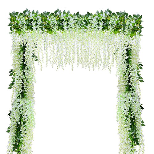 12 Piezas Flores Artificiales Plantas Decoración - YQing Seda Wisteria Artificial Flores Decoración para Boda Hogar