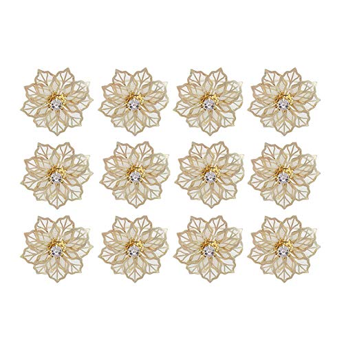12 servilleteros de aleación floral, diseño de rosas, soporte de metal para servilletas para banquetes de boda, decoración de cena de Navidad (oro) Tamaño libre dorado