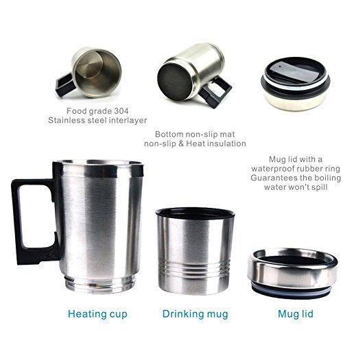 12 V coche eléctrico de acero inoxidable taza taza de café aplicables a la ebullición agua caliente café, leche, hervir huevos y té