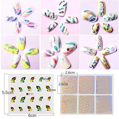 120 Diseños 72hojas Decoración Pegatinas Uñas Vinilos Etiquetas Adhesivas DIY Plantillas+ Francesas + Pluma - 3 estilos Varios Patrones