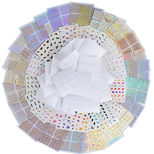 120 Diseños 72hojas Decoración Pegatinas Uñas Vinilos Etiquetas Adhesivas DIY Plantillas+ Francesas + Pluma - 3 estilos Varios Patrones