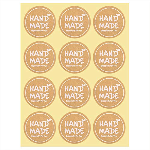 120 pcs Etiquetas Adhesivas Pegatinas Redondas Kraft con 'Handmade' impreso para Regalo de Bodas Bricolaje Hecho a Mano