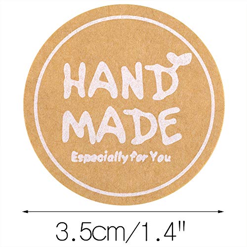 120 pcs Etiquetas Adhesivas Pegatinas Redondas Kraft con 'Handmade' impreso para Regalo de Bodas Bricolaje Hecho a Mano