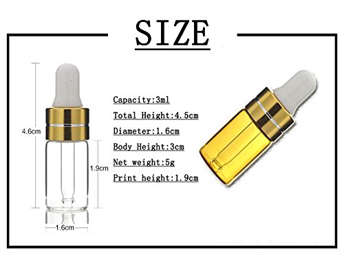 12PCS 3 ML Vidrio Aceite Esencial Botellas Cuentagotas Maquillaje Cosmético Frasco Contenedor Jarra con Eye Glassper Aromatherapy Muestra de Perfume Attar Frascos (Claro)