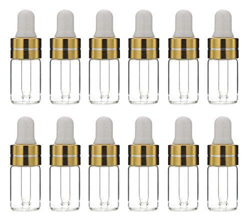 12PCS 3 ML Vidrio Aceite Esencial Botellas Cuentagotas Maquillaje Cosmético Frasco Contenedor Jarra con Eye Glassper Aromatherapy Muestra de Perfume Attar Frascos (Claro)