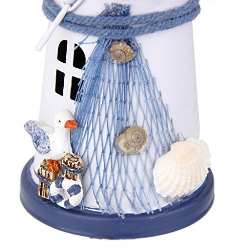 13.5cm Adorno de Hogar Modelo Faro Pintado a Mano Hierro Soporte de Vela Decoración Náutica # 1