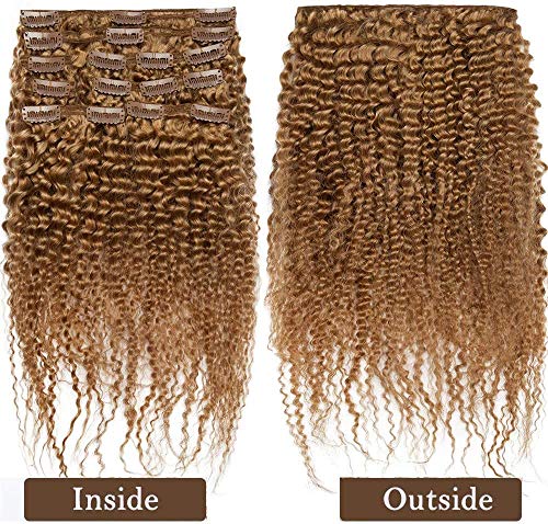 14"(35cm) SEGO Afro Kinky Curly Clip in Extensiones de Clip de Pelo Nautral [Double Weft] #27 Rubio Oscuro 8PCS Cabello Humano Brazilian Virgin Human Hair (105g)
