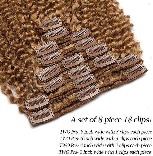 14"(35cm) SEGO Afro Kinky Curly Clip in Extensiones de Clip de Pelo Nautral [Double Weft] #27 Rubio Oscuro 8PCS Cabello Humano Brazilian Virgin Human Hair (105g)