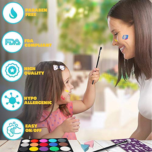 15 colores Pigmentos de pintura Kit de pintura facial profesional, Kit de Pintura Facial para Niños Make Up Palette Set de Maquillaje para Navidad Party