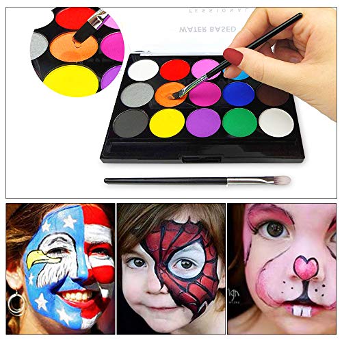 15 colores Pigmentos de pintura Kit de pintura facial profesional, Kit de Pintura Facial para Niños Make Up Palette Set de Maquillaje para Navidad Party