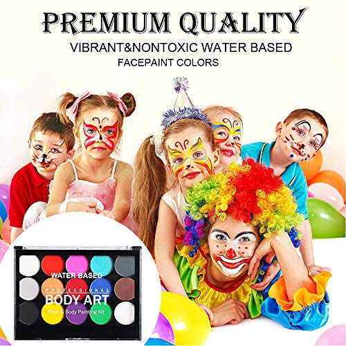15 colores Pigmentos de pintura Kit de pintura facial profesional, Kit de Pintura Facial para Niños Make Up Palette Set de Maquillaje para Navidad Party