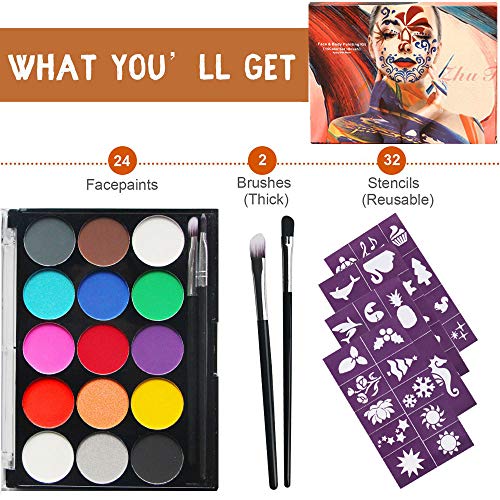 15 colores Pigmentos de pintura Kit de pintura facial profesional, Kit de Pintura Facial para Niños Make Up Palette Set de Maquillaje para Navidad Party