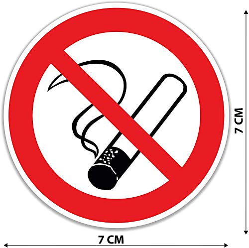 15 pegatinas prohibidas de fumar, 7 cm de diámetro, con protección UV, señal de advertencia para exterior e interior, cartel de prohibición de humo
